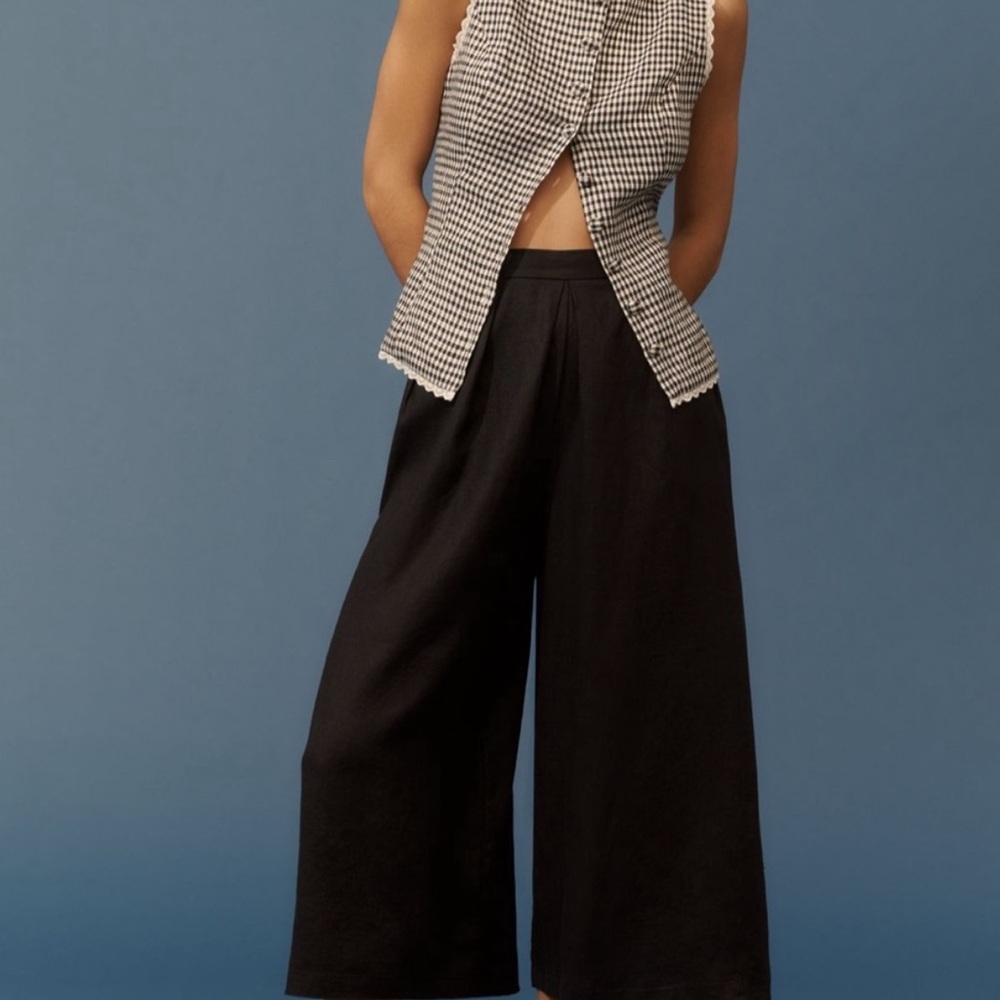 Anthropologie Black Flare Linen High-Waisted Wide Leg - Picture 2 of 3
